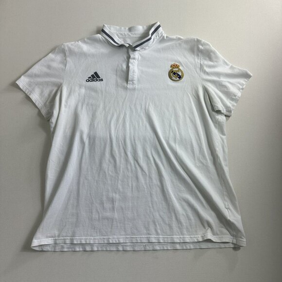 ADIDAS REAL MADRID POLO T-SHIRT SOCCER‎ FUTBOL MEN Size 2XL WHITE ACTIVE CASUAL - Picture 1 of 10